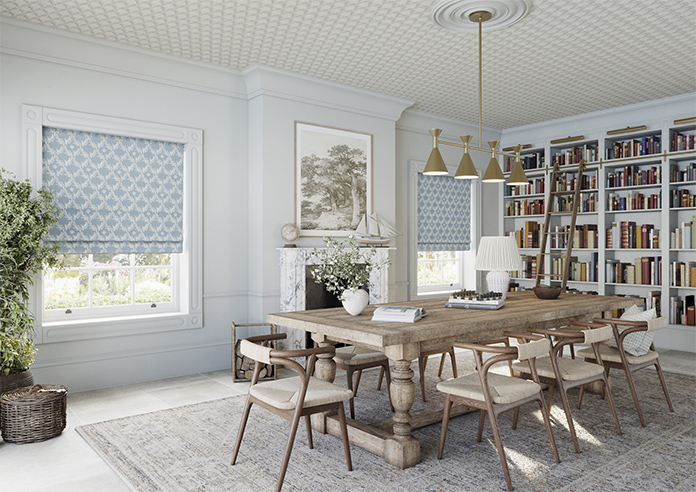 Trellis Prints, Vine and Bloom Raffs Blue - Roman Blind - Image 6